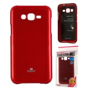 CUSTODIA GEL TPU SILICONE per SAMSUNG SM-J700F GALAXY J7 COLORE ROSSO LUCIDO CON GLITTER ALTA QUALITA' MERCURY BLISTER