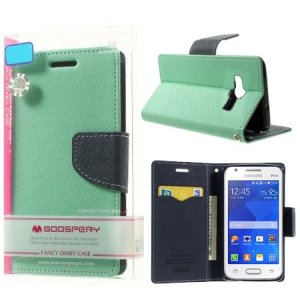 CUSTODIA FLIP ORIZZONTALE PELLE per SAMSUNG G313H GALAXY TREND, G318 TREND 2 LITE CON INTERNO IN TPU VERDE ACQUA FANCY MERCURY