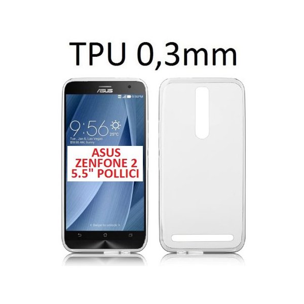 CUSTODIA GEL TPU SILICONE ULTRA SLIM 0,3mm per ASUS ZENFONE 2, ZE550ML, ZE551ML, 5.5" POLLICI COLORE BIANCO TRASPARENTE