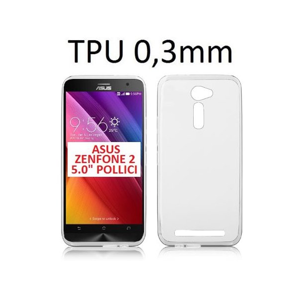 CUSTODIA GEL TPU SILICONE ULTRA SLIM 0,3mm per ASUS ZENFONE 2 ZE500CL, ZE500ML, 5.0" POLLICI COLORE BIANCO TRASPARENTE