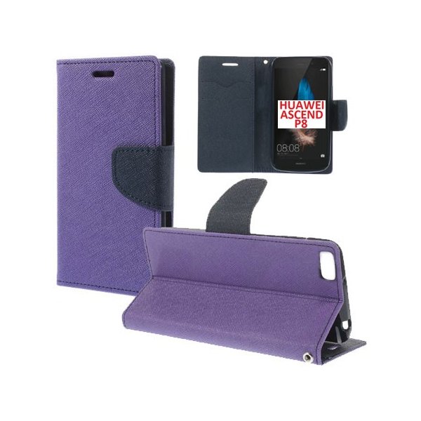 CUSTODIA FLIP ORIZZONTALE per HUAWEI ASCEND P8 CON INTERNO IN TPU SILICONE, STAND E TASCHE PORTA CARTE COLORE VIOLA