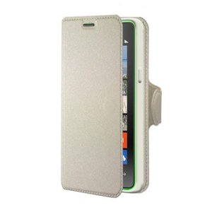 CUSTODIA FLIP ORIZZONTALE SIMILPELLE per MICROSOFT LUMIA 435 CON STAND, INTERNO IN TPU SILICONE E PORTA CARTE COLORE BIANCO