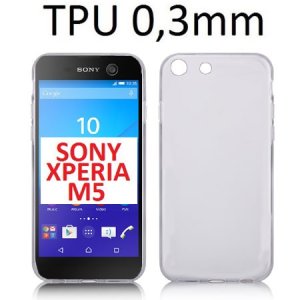 CUSTODIA GEL TPU SILICONE ULTRA SLIM 0,3mm per SONY XPERIA M5, XPERIA M5 DUAL COLORE BIANCO TRASPARENTE