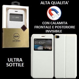 CUSTODIA FLIP ORIZZONTALE PELLE per HUAWEI ASCEND P8 con CHIUSURA MAGNETICA INVISIBILE, STAND ED INTERNO IN TPU COLORE BIANCO