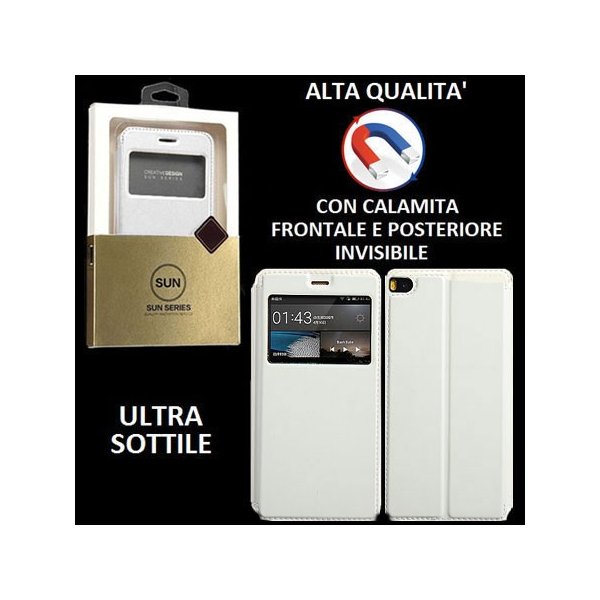 CUSTODIA FLIP ORIZZONTALE PELLE per HUAWEI ASCEND P8 con CHIUSURA MAGNETICA INVISIBILE, STAND ED INTERNO IN TPU COLORE BIANCO