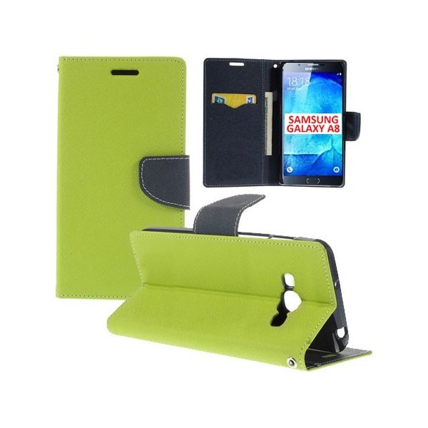 CUSTODIA FLIP ORIZZONTALE per SAMSUNG SM-A800F GALAXY A8 CON STAND, INTERNO IN TPU SILICONE E TASCHE PORTA CARTE COLORE VERDE