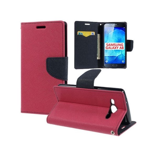 CUSTODIA FLIP ORIZZONTALE per SAMSUNG SM-A800F GALAXY A8 CON STAND, INTERNO IN TPU E TASCHE PORTA CARTE COLORE FUCSIA