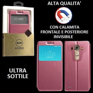 CUSTODIA FLIP ORIZZONTALE PELLE per LG G4, H815 con CHIUSURA MAGNETICA INVISIBILE, STAND ED INTERNO IN TPU SILICONE COLORE ROSA