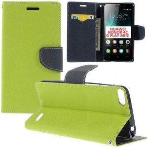 CUSTODIA FLIP ORIZZONTALE per HUAWEI HONOR 4C, G PLAY MINI, G650 CON INTERNO IN TPU, STAND E TASCHE PORTA CARTE COLORE VERDE