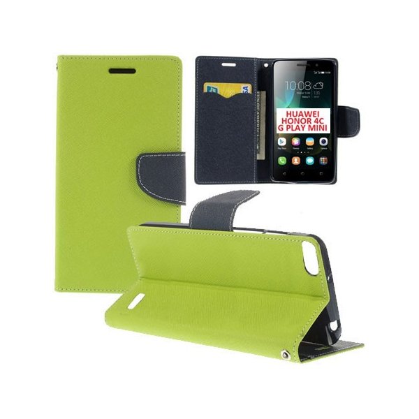 CUSTODIA FLIP ORIZZONTALE per HUAWEI HONOR 4C, G PLAY MINI, G650 CON INTERNO IN TPU, STAND E TASCHE PORTA CARTE COLORE VERDE