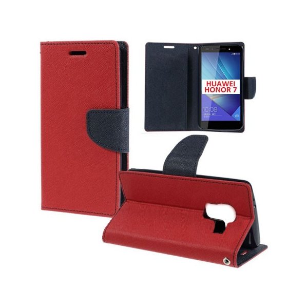 CUSTODIA FLIP ORIZZONTALE per HUAWEI HONOR 7 CON INTERNO IN TPU, STAND, TASCHE PORTA CARTE E CHIUSURA MAGNETICA COLORE ROSSO