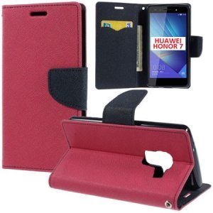 CUSTODIA FLIP ORIZZONTALE per HUAWEI HONOR 7 CON INTERNO IN TPU, STAND, TASCHE PORTA CARTE E CHIUSURA MAGNETICA COLORE FUCSIA