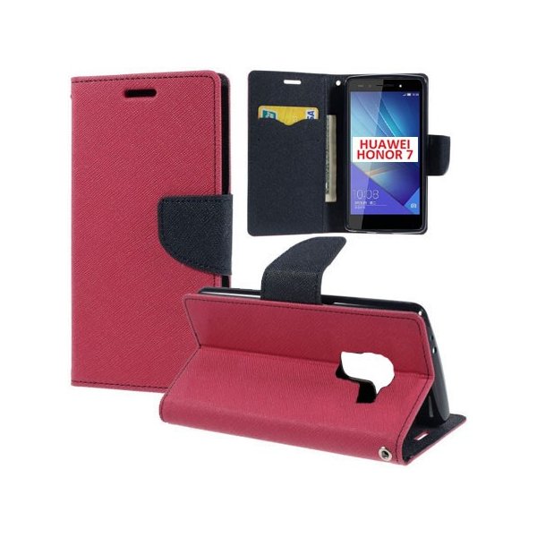 CUSTODIA FLIP ORIZZONTALE per HUAWEI HONOR 7 CON INTERNO IN TPU, STAND, TASCHE PORTA CARTE E CHIUSURA MAGNETICA COLORE FUCSIA