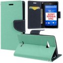 CUSTODIA FLIP ORIZZONTALE per SONY XPERIA E4G, SONY XPERIA E4G DUAL CON INTERNO IN TPU, STAND E PORTA CARTE COLORE VERDE ACQUA