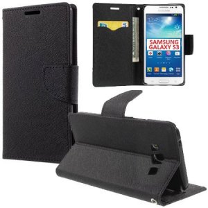 CUSTODIA FLIP ORIZZONTALE per SAMSUNG I9300 GALAXY S3, I9300i GALAXY S3 NEO CON INTERNO IN TPU, STAND E PORTA CARTE COLORE NERO