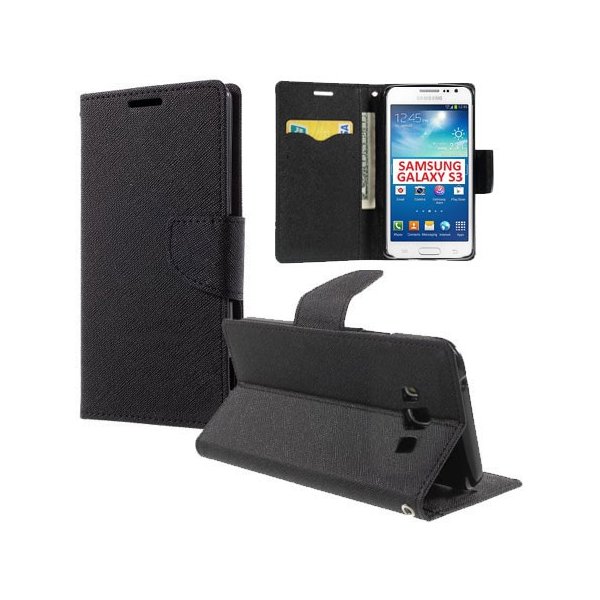 CUSTODIA FLIP ORIZZONTALE per SAMSUNG I9300 GALAXY S3, I9300i GALAXY S3 NEO CON INTERNO IN TPU, STAND E PORTA CARTE COLORE NERO