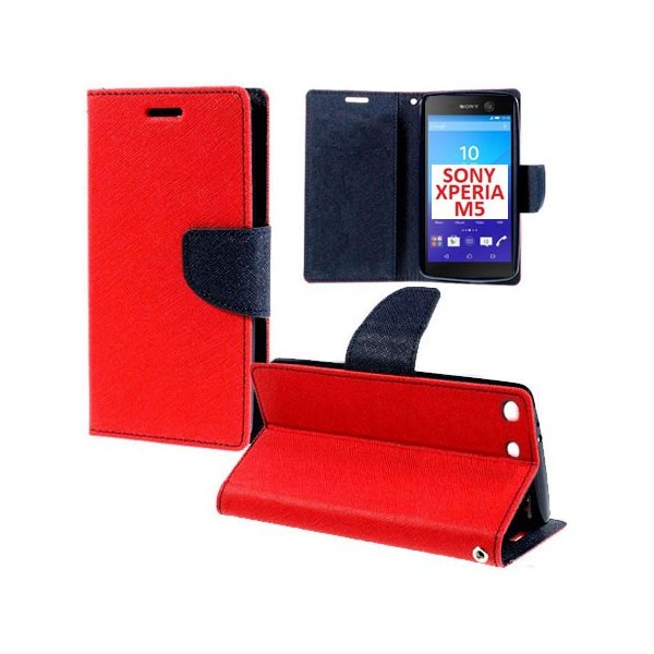 CUSTODIA FLIP ORIZZONTALE per SONY XPERIA M5, XPERIA M5 DUAL CON INTERNO IN TPU, STAND E TASCHE PORTA CARTE COLORE ROSSO