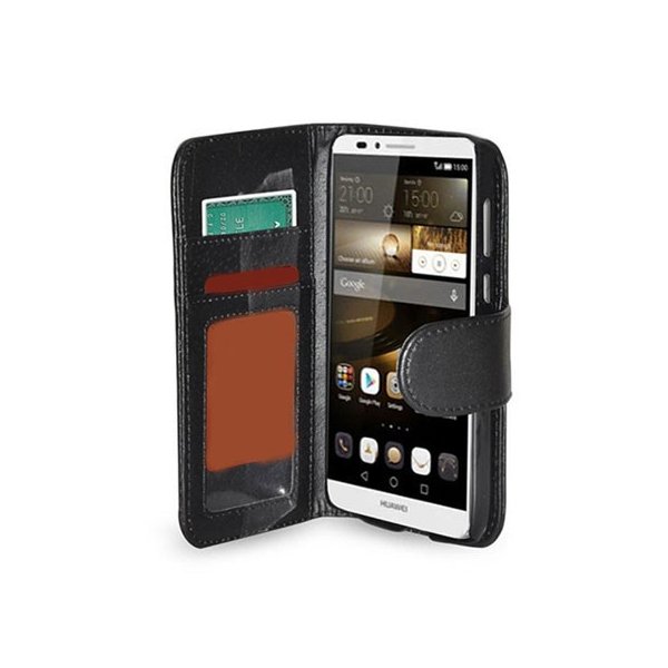 CUSTODIA FLIP ORIZZONTALE SIMILPELLE per HUAWEI ASCEND MATE 7 CON TASCHE PORTA CARTE E CHIUSURA MAGNETICA COLORE NERO