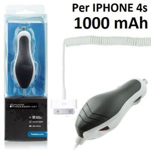 CARICATORE AUTO 1000mAh CON CONNETTORE 30 PIN PER DISPOSITIVI APPLE - CAVO A SPIRALE COLORE BIANCO (CA27.IPHONE.BI)