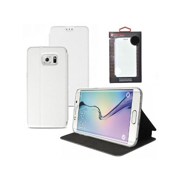 CUSTODIA FLIP ORIZZONTALE SLIM PELLE per SAMSUNG SM-G928 GALAXY S6 EDGE PLUS CON STAND BIANCO ALTA QUALITA' MOCCA BLISTER