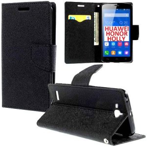 CUSTODIA FLIP ORIZZONTALE per HUAWEI HONOR HOLLY CON INTERNO IN TPU SILICONE, STAND E TASCHE PORTA CARTE COLORE NERO