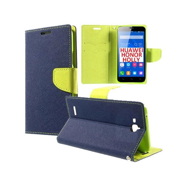 CUSTODIA FLIP ORIZZONTALE per HUAWEI HONOR HOLLY CON INTERNO IN TPU SILICONE, STAND E TASCHE PORTA CARTE COLORE BLU