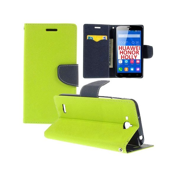 CUSTODIA FLIP ORIZZONTALE per HUAWEI HONOR HOLLY CON INTERNO IN TPU SILICONE, STAND E TASCHE PORTA CARTE COLORE VERDE