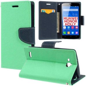 CUSTODIA FLIP ORIZZONTALE per HUAWEI HONOR HOLLY CON INTERNO IN TPU SILICONE, STAND E TASCHE PORTA CARTE COLORE VERDE ACQUA