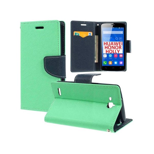 CUSTODIA FLIP ORIZZONTALE per HUAWEI HONOR HOLLY CON INTERNO IN TPU SILICONE, STAND E TASCHE PORTA CARTE COLORE VERDE ACQUA