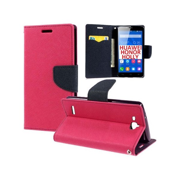 CUSTODIA FLIP ORIZZONTALE per HUAWEI HONOR HOLLY CON INTERNO IN TPU SILICONE, STAND E TASCHE PORTA CARTE COLORE FUCSIA