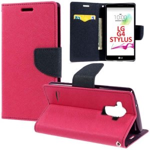 CUSTODIA FLIP ORIZZONTALE per LG G4 STYLUS H635, G4 STYLUS DUAL, G STYLO CON INTERNO IN TPU, STAND E PORTA CARTE COLORE FUCSIA