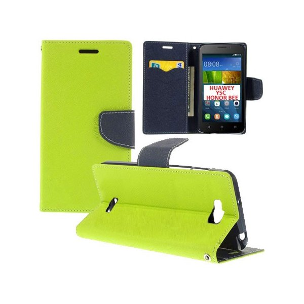 CUSTODIA FLIP ORIZZONTALE per HUAWEI Y5C, HONOR BEE CON INTERNO IN TPU SILICONE, STAND E CHIUSURA MAGNETICA COLORE VERDE