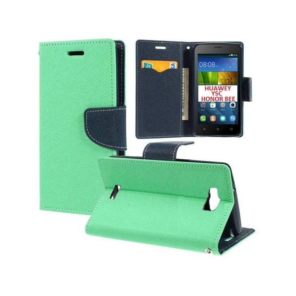 CUSTODIA FLIP ORIZZONTALE per HUAWEI Y5C, HONOR BEE CON INTERNO IN TPU, STAND E CHIUSURA MAGNETICA COLORE VERDE ACQUA