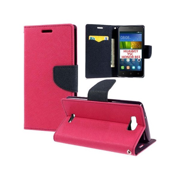 CUSTODIA FLIP ORIZZONTALE per HUAWEI Y5C, HONOR BEE CON INTERNO IN TPU SLICONE, STAND E CHIUSURA MAGNETICA COLORE FUCSIA