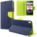 CUSTODIA FLIP ORIZZONTALE per SONY XPERIA Z5, XPERIA Z5 DUAL CON STAND, INTERNO IN TPU SILICONE E TASCHE PORTA CARTE COLORE BLU