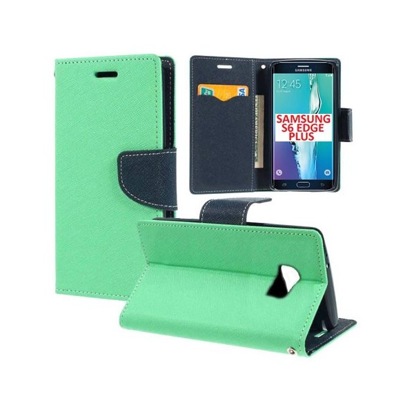 CUSTODIA FLIP ORIZZONTALE per SAMSUNG SM-G928 GALAXY S6 EDGE PLUS CON INTERNO IN TPU, STAND E PORTA CARTE VERDE ACQUA