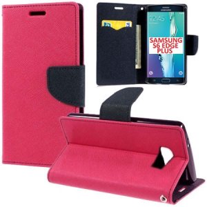 CUSTODIA FLIP ORIZZONTALE per SAMSUNG SM-G928 GALAXY S6 EDGE PLUS CON INTERNO IN TPU, STAND E PORTA CARTE COLORE FUCSIA