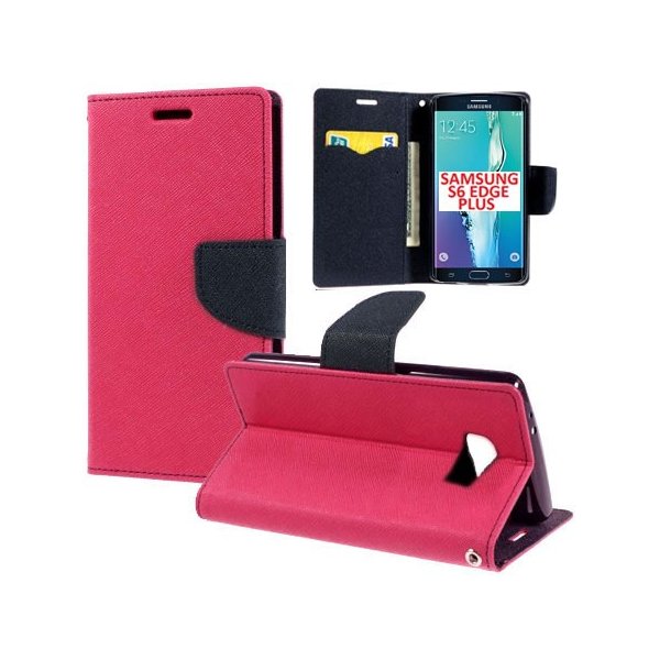 CUSTODIA FLIP ORIZZONTALE per SAMSUNG SM-G928 GALAXY S6 EDGE PLUS CON INTERNO IN TPU, STAND E PORTA CARTE COLORE FUCSIA