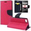 CUSTODIA FLIP ORIZZONTALE per SONY XPERIA Z5 COMPACT E5803, E5823 CON STAND, INTERNO IN TPU SILICONE E PORTA CARTE COLORE FUCSIA