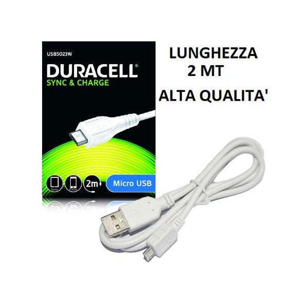 CAVO MICRO USB - LUNGHEZZA 2 MT COLORE BIANCO DURACELL USB5023W BLISTER