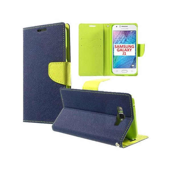 CUSTODIA FLIP ORIZZONTALE per SAMSUNG SM-J100H GALAXY J1 CON INTERNO IN TPU SILICONE, STAND E PORTA CARTE COLORE BLU