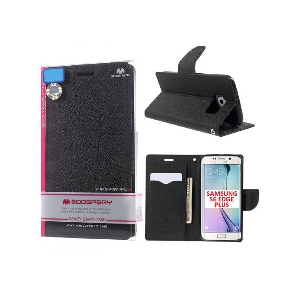 CUSTODIA FLIP ORIZZONTALE per SAMSUNG SM-G928 GALAXY S6 EDGE PLUS CON INTERNO IN TPU E STAND NERO FANCY DIARY MERCURY