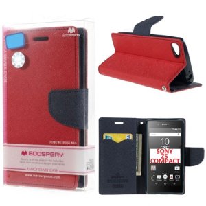 CUSTODIA FLIP ORIZZONTALE per SONY XPERIA Z5 COMPACT CON INTERNO IN TPU, STAND E PORTA CARTE COLORE ROSSO FANCY DIARY MERCURY