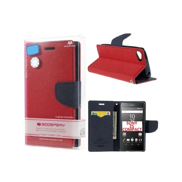 CUSTODIA FLIP ORIZZONTALE per SONY XPERIA Z5 COMPACT CON INTERNO IN TPU, STAND E PORTA CARTE COLORE ROSSO FANCY DIARY MERCURY