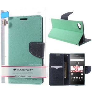 CUSTODIA FLIP ORIZZONTALE per SONY XPERIA Z5 COMPACT CON INTERNO IN TPU, STAND E PORTA CARTE VERDE ACQUA FANCY DIARY MERCURY