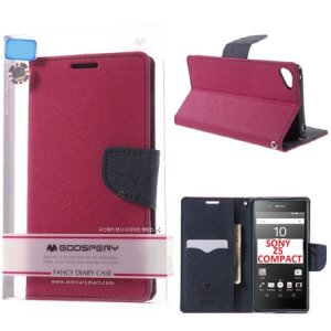 CUSTODIA FLIP ORIZZONTALE per SONY XPERIA Z5 COMPACT CON INTERNO IN TPU, STAND E PORTA CARTE COLORE FUCSIA FANCY DIARY MERCURY