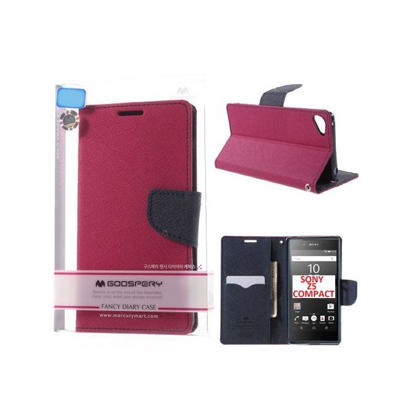 CUSTODIA FLIP ORIZZONTALE per SONY XPERIA Z5 COMPACT CON INTERNO IN TPU, STAND E PORTA CARTE COLORE FUCSIA FANCY DIARY MERCURY