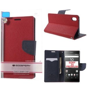 CUSTODIA FLIP ORIZZONTALE per SONY XPERIA Z5 PREMIUM CON INTERNO IN TPU, STAND E PORTA CARTE COLORE ROSSO FANCY DIARY MERCURY