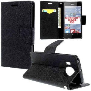 CUSTODIA FLIP ORIZZONTALE per MICROSOFT LUMIA 950, LUMIA 950 DUAL CON INTERNO IN TPU, STAND E TASCHE PORTA CARTE COLORE NERO