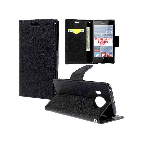 CUSTODIA FLIP ORIZZONTALE per MICROSOFT LUMIA 950, LUMIA 950 DUAL CON INTERNO IN TPU, STAND E TASCHE PORTA CARTE COLORE NERO